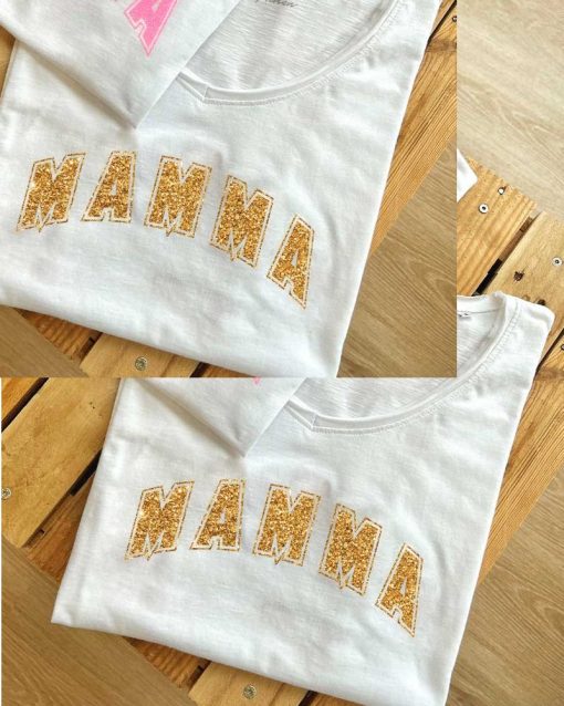 Tee-Shirt blanc et inscription Mamma dorée