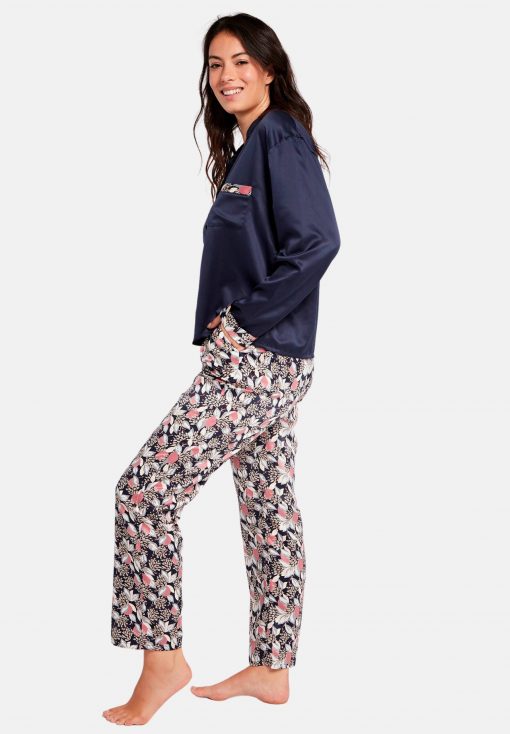 Pantalon pyjamas satin imprimé floral Idole