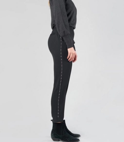 Pantalon fluide noir bord métallique Zena