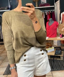 Pull brillant dos ouvert Gold