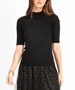 Pull noir manches courtes Olivia
