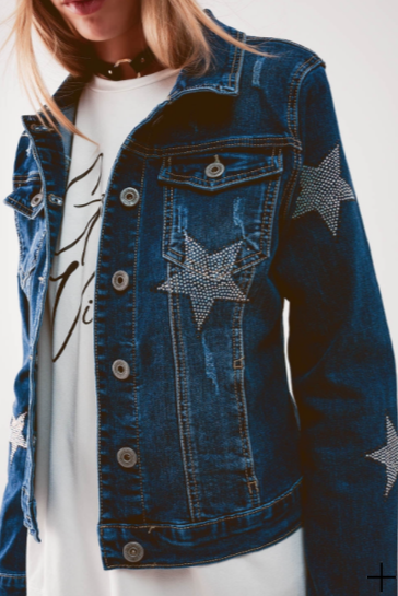 Veste en jean avec étoiles strass
