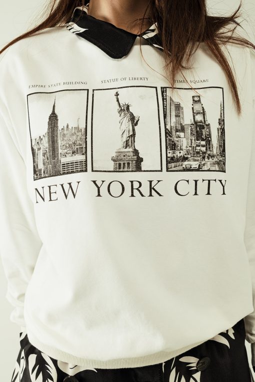 Sweat-shirt blanc imprimé NYC