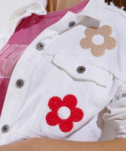 Veste en jean blanche avec fleurs