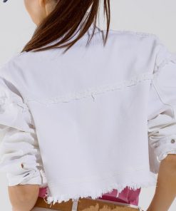 Veste en jean blanche avec fleurs