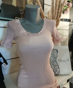 Tee-shirt manches courtes rose laine et soie