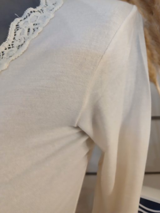 Tee-shirt manches longues crème modal et cachemire