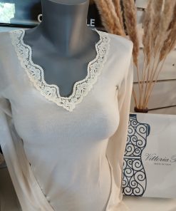 Tee-shirt manches longues crème modal et cachemire