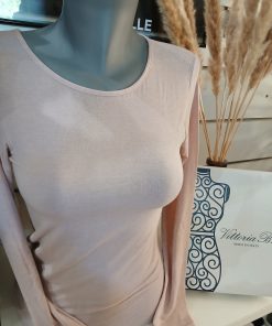Tee-shirt manches longues rose modal et cachemire