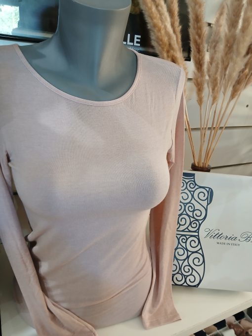 Tee-shirt manches longues rose modal et cachemire