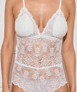 Body blanc en dentelle transparent
