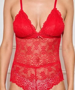 Body rouge en dentelle transparent