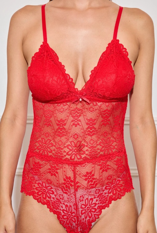 Body rouge en dentelle transparent