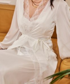 Nuisette longue et kimono satin blanc