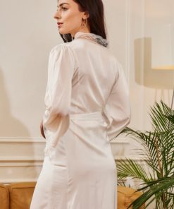 Nuisette longue et kimono satin blanc