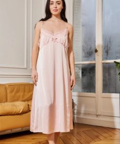 Nuisette longue et kimono satin rose
