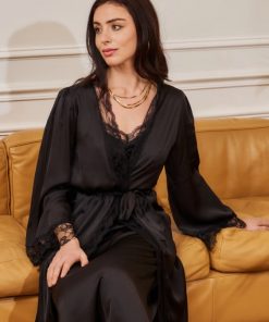 Nuisette longue et kimono satin noir