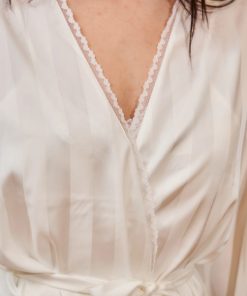 Pyjama pantalon caraco et kimono satin blanc
