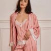 Pyjama pantalon caraco et kimono satin rose
