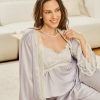 Pyjama pantalon caraco et kimono satin et dentelle