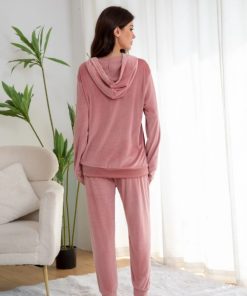 Pyjama pantalon et sweat en velours rose