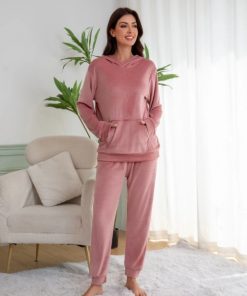 Pyjama pantalon et sweat en velours rose