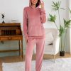 Pyjama pantalon et sweat en velours rose