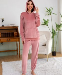 Pyjama pantalon et sweat en velours rose