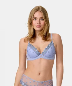 Soutien-gorge bleu coques et broderie Myosotis