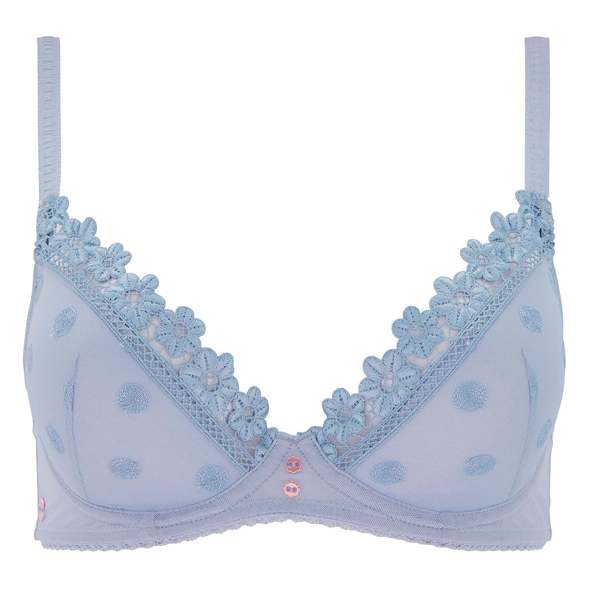 Soutien-gorge bleu coques et broderie Myosotis