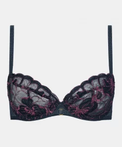 Soutien-gorge emboitant bleu et lurex Fleurs signature