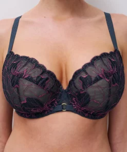 Soutien-gorge emboitant bleu et lurex Fleurs signature