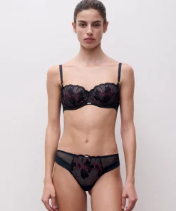 Tanga bleu lurex fleurs signature