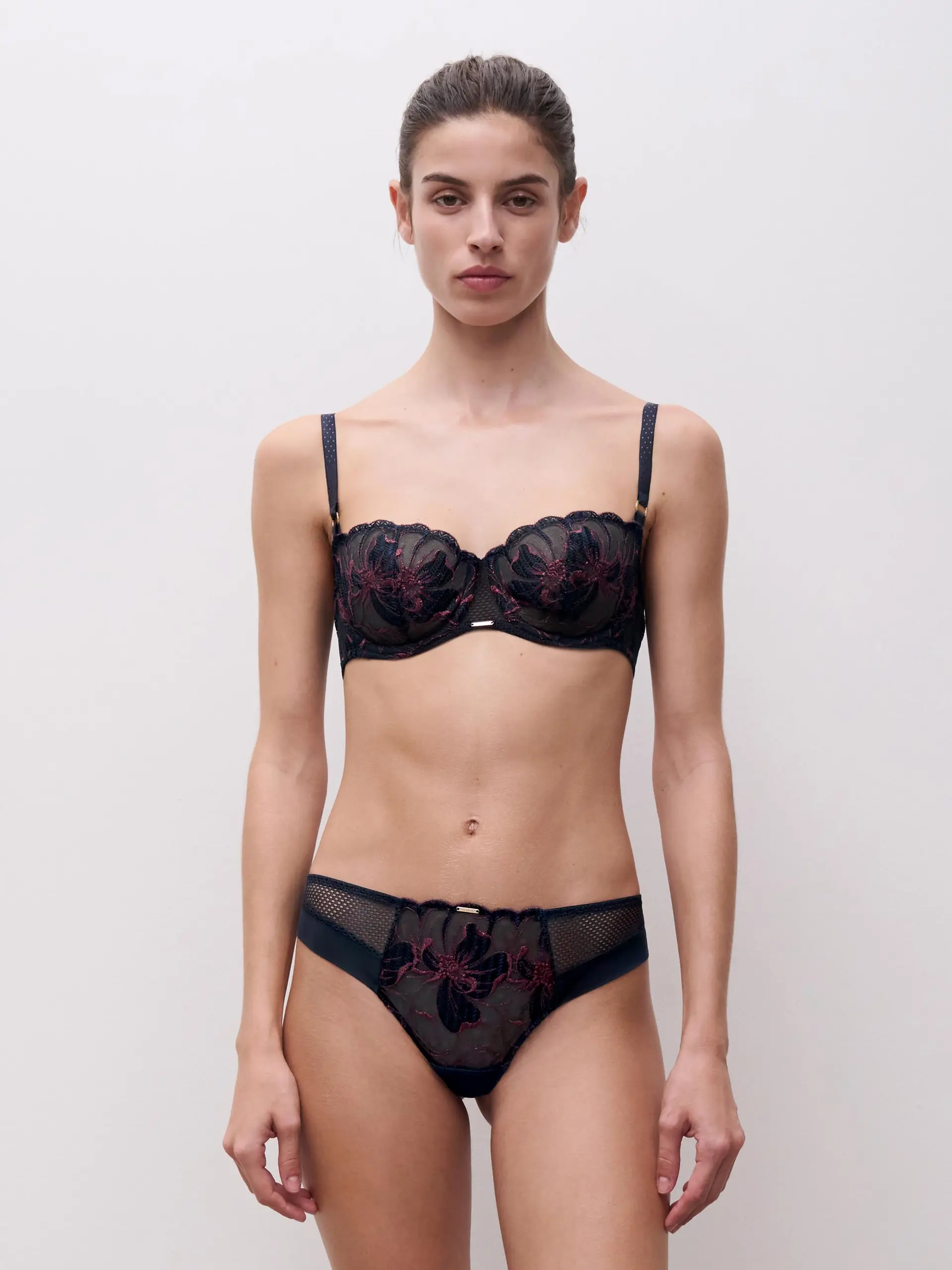 Tanga bleu lurex fleurs signature