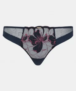 Tanga bleu lurex fleurs signature