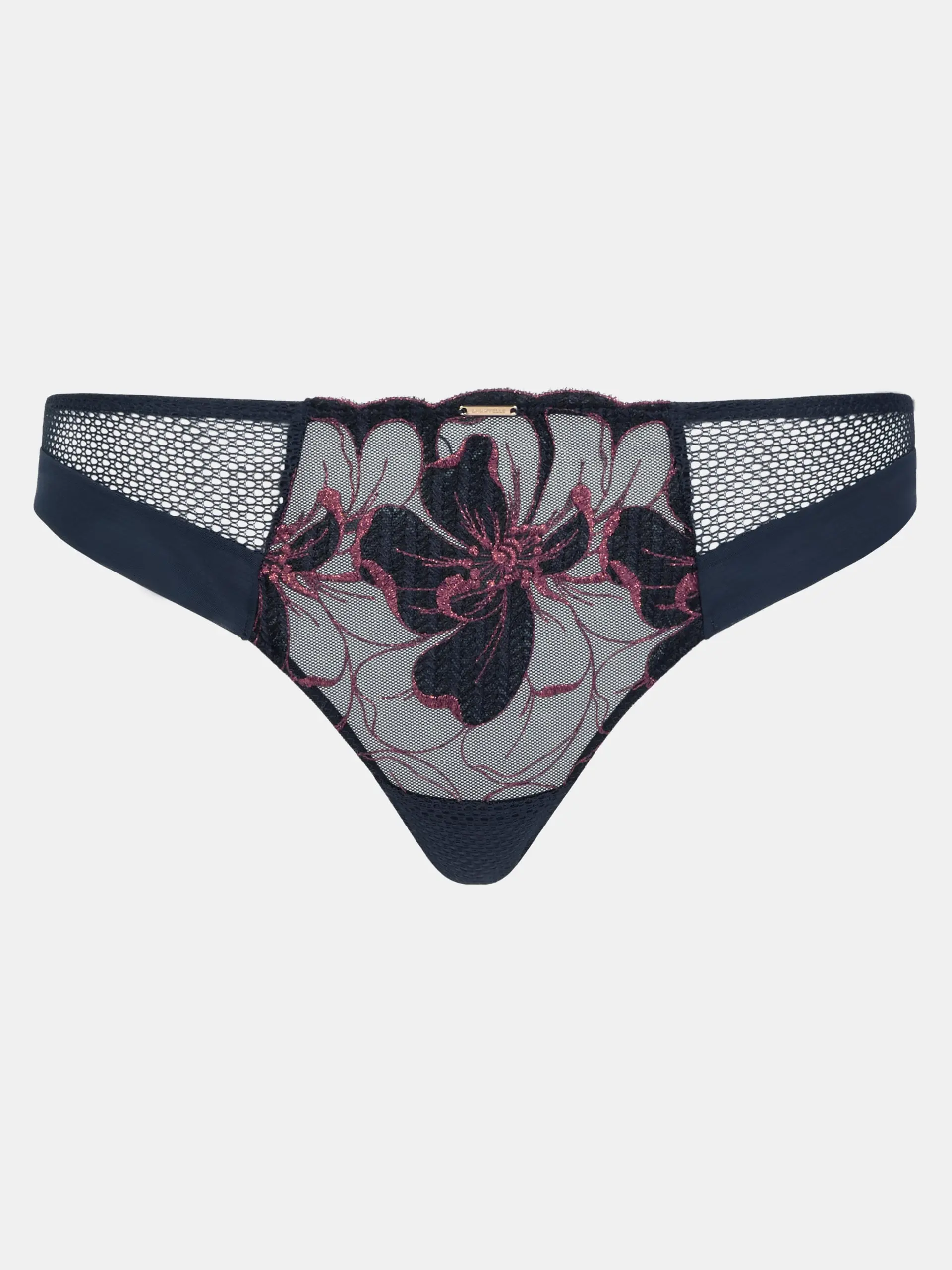 Tanga bleu lurex fleurs signature