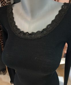 Tee-shirt manches longues noir laine et soie