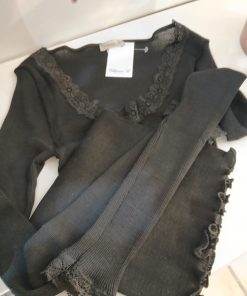 Tee-shirt manches longues noir laine et soie