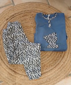 Pyjama coton molletonné bleu