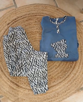 Pyjama coton molletonné bleu