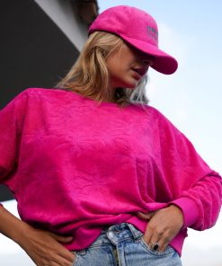 Sweat-shirt éponge rose jacquard palmier Sonia