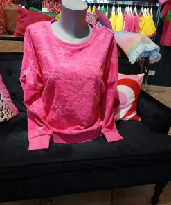 Sweat-shirt éponge rose jacquard palmier Sonia