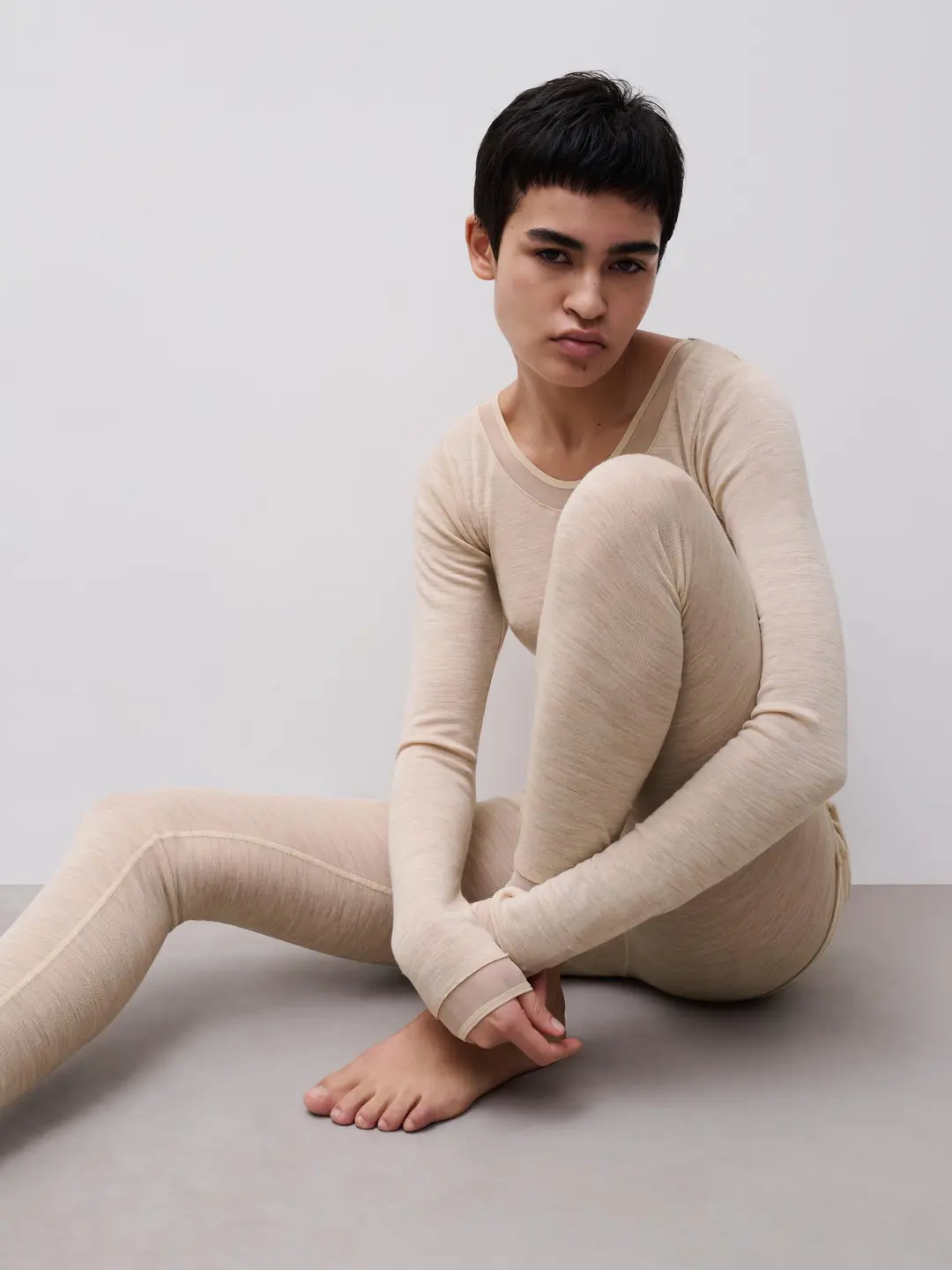 Legging beige chiné laine