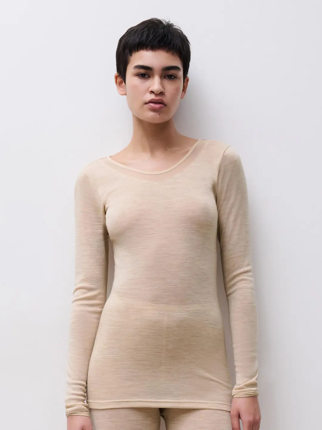 Legging beige chiné laine