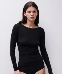 T-shirt manches longues noir laine et coton