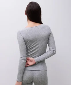 T-shirt manches longues gris laine et coton