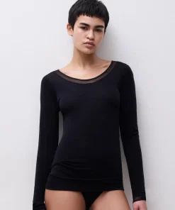 T-shirt noir manches longues laine