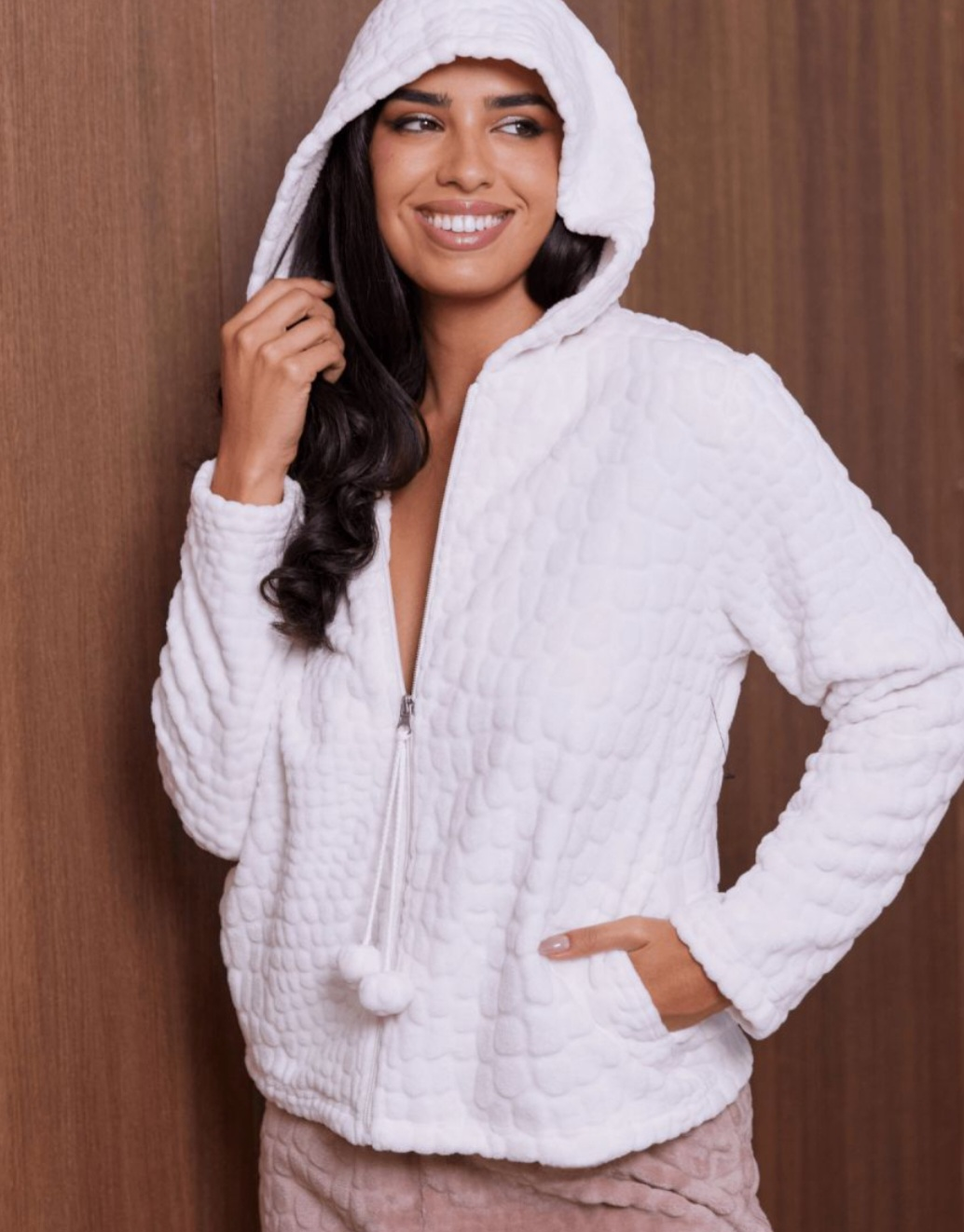 Veste capuche zippée ivoire